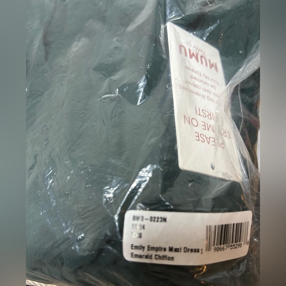 NWT SHOW ME YOUR MUMU EMILY EMPIRE MAXI DRESS EMERALD CHIFFON XXS - Picture 4 of 4